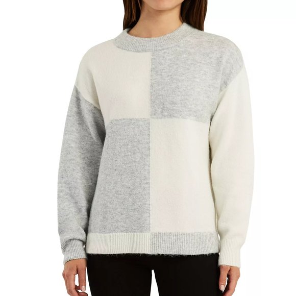 NWT | Grey and White Checkered Crewneck Sweater Size XL Women - Picture 3 of 3